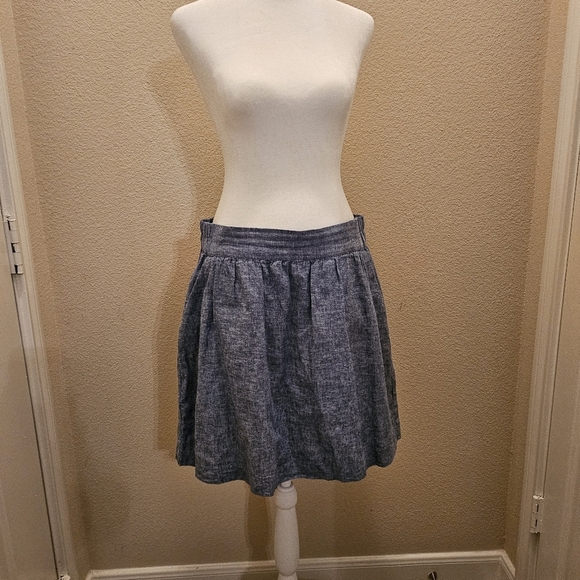 Loft Linen Blue Skirt Size Medium With Pockets! - Picture 1 of 5